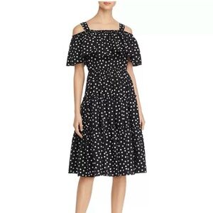 Vero Moda Loka Black White Polka-Dot Cold-Shoulder Tiered Midi Dress Size Small